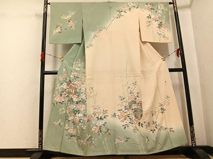 平和屋着物●京加賀友禅　松本健一　訪問着　御所車枝花文　暈し染め　金彩　正絹　逸品　AABG9063ph