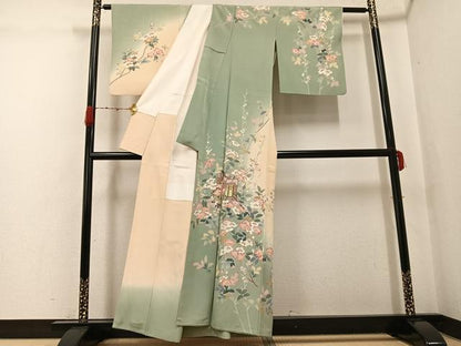 平和屋着物●京加賀友禅　松本健一　訪問着　御所車枝花文　暈し染め　金彩　正絹　逸品　AABG9063ph