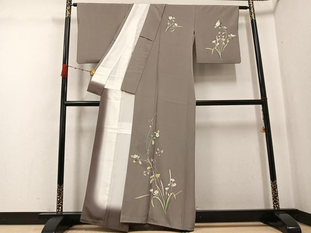 平和屋着物●訪問着　友禅　作家物　草花文　正絹　逸品　AABG9066ph