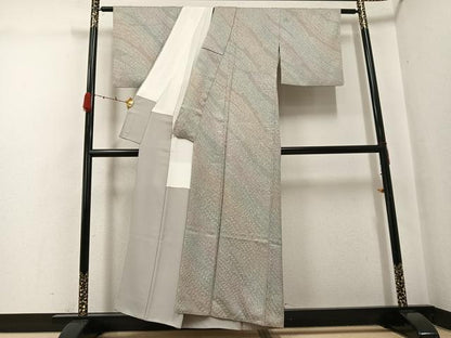 平和屋着物●染めと織　彩密友禅作家や万本遊幾作　小紋　斜縞　暈し染め　正絹　逸品　AABG9068ph
