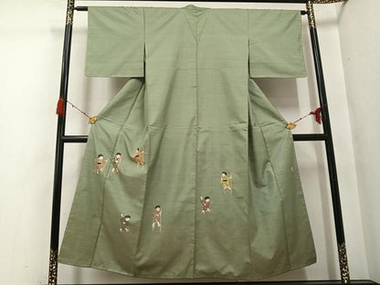 平和屋着物●本場大島紬　訪問着　作家物　手描き　童子遊び　正絹　逸品　未使用　AABG9069ph