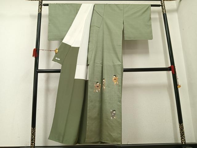 平和屋着物●本場大島紬　訪問着　作家物　手描き　童子遊び　正絹　逸品　未使用　AABG9069ph