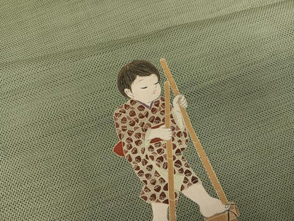 平和屋着物●本場大島紬　訪問着　作家物　手描き　童子遊び　正絹　逸品　未使用　AABG9069ph