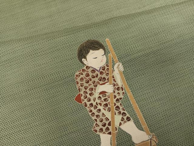 平和屋着物●本場大島紬　訪問着　作家物　手描き　童子遊び　正絹　逸品　未使用　AABG9069ph