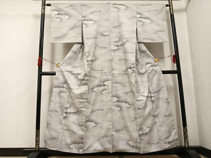 平和屋着物●本場大島紬　白大島　カタス9マルキ　雲重ね文　正絹　逸品　未使用　AABG9074ph