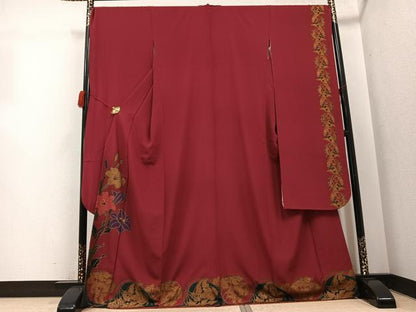 平和屋着物●豪華振袖　草花文　金彩　正絹　逸品　AABG9077ph