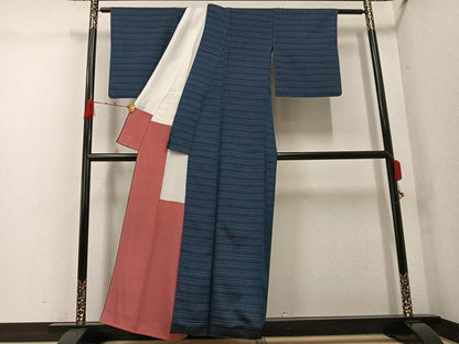 平和屋着物●上質な紬　横縞　正絹　逸品　AABG9079ph