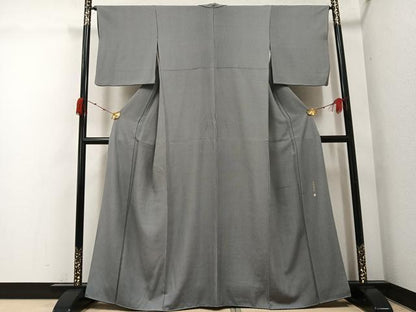 平和屋着物●伝統工芸師　服部光擴　江戸小紋　万筋　百入茶色×灰黄緑色　正絹　逸品　AABG9080ph
