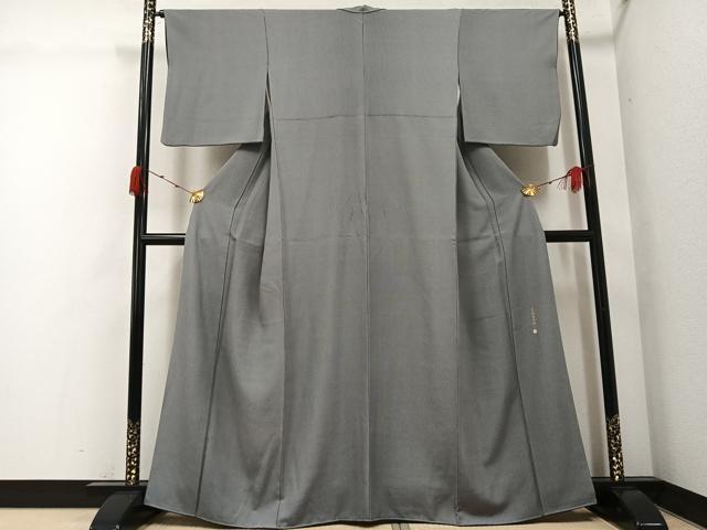 平和屋着物●伝統工芸師　服部光擴　江戸小紋　万筋　百入茶色×灰黄緑色　正絹　逸品　AABG9080ph