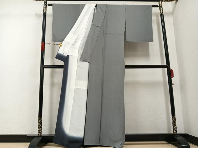 平和屋着物●伝統工芸師　服部光擴　江戸小紋　万筋　百入茶色×灰黄緑色　正絹　逸品　AABG9080ph