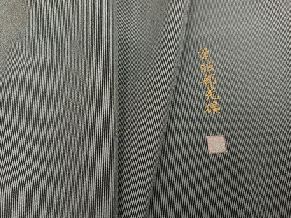 平和屋着物●伝統工芸師　服部光擴　江戸小紋　万筋　百入茶色×灰黄緑色　正絹　逸品　AABG9080ph