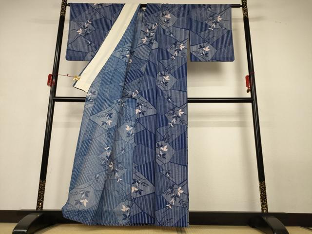 平和屋着物＊夏物　小紋　絽　切嵌草花文　洗える着物　AABG9082jd