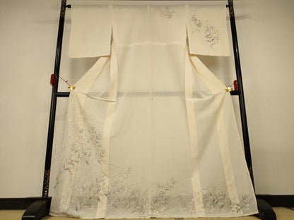 平和屋着物＊夏物 訪問着 絽 手描き 草花文 ロング丈 正絹 逸品 AABG9083jd