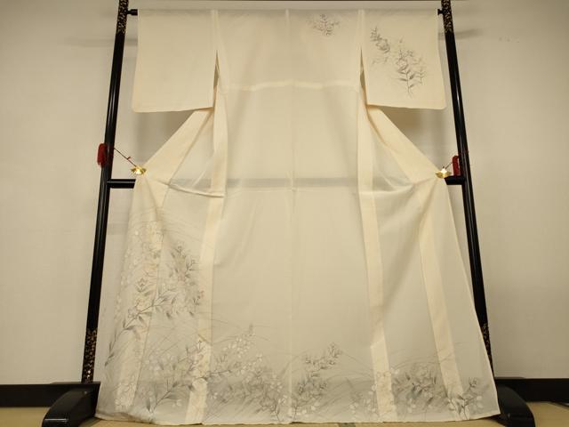平和屋着物＊夏物 訪問着 絽 手描き 草花文 ロング丈 正絹 逸品 AABG9083jd