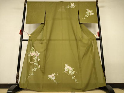 平和屋着物＊夏物 訪問着 絽 友禅 草花文 銀彩 正絹 逸品 未使用 AABG9084jd