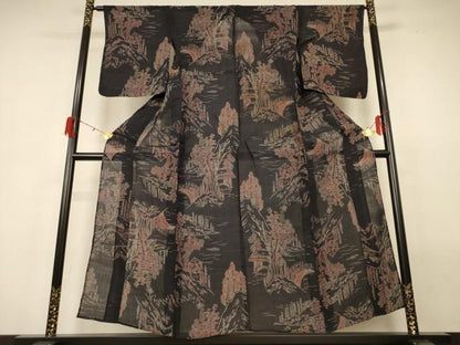 平和屋着物＊夏物 小千谷ちぢみ 風景文 麻 逸品 AABG9085jd