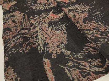 平和屋着物＊夏物 小千谷ちぢみ 風景文 麻 逸品 AABG9085jd