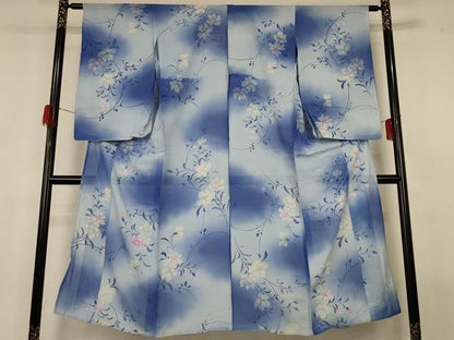平和屋着物＊夏物 セミアンティーク 小紋 絽 草花文 暈し染め 銀彩 正絹 逸品 AABG9094jd