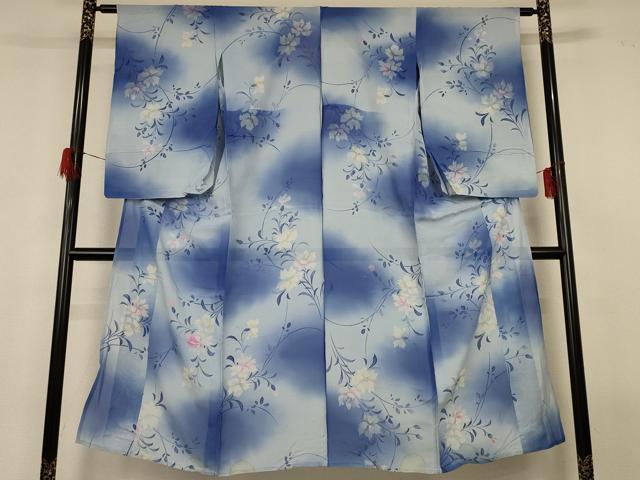 平和屋着物＊夏物 セミアンティーク 小紋 絽 草花文 暈し染め 銀彩 正絹 逸品 AABG9094jd