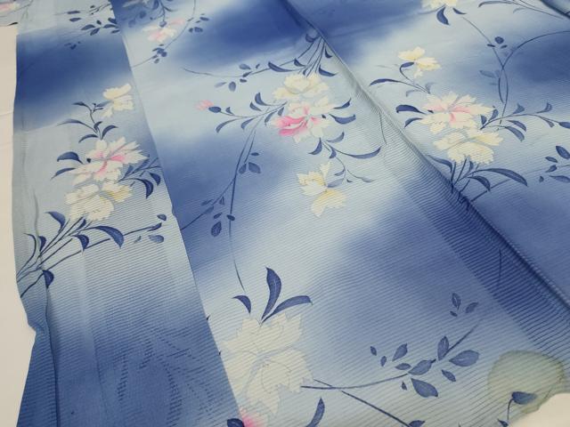 平和屋着物＊夏物 セミアンティーク 小紋 絽 草花文 暈し染め 銀彩 正絹 逸品 AABG9094jd