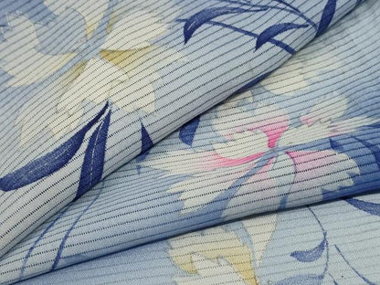 平和屋着物＊夏物 セミアンティーク 小紋 絽 草花文 暈し染め 銀彩 正絹 逸品 AABG9094jd