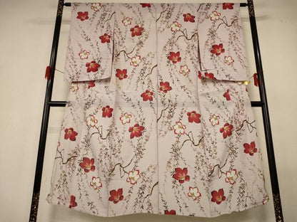 平和屋着物＊夏物 セミアンティーク 小紋 絽 枝花文 正絹 逸品 AABG9099jd