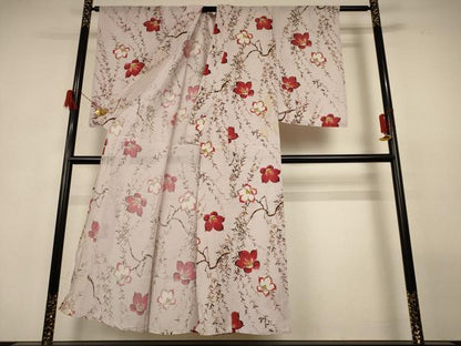 平和屋着物＊夏物 セミアンティーク 小紋 絽 枝花文 正絹 逸品 AABG9099jd