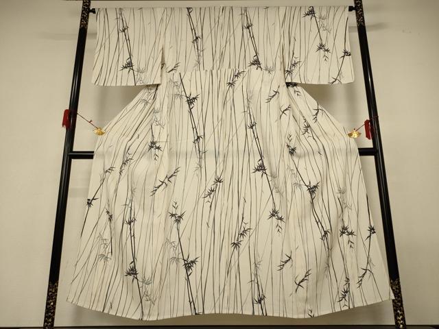 平和屋着物＊夏物 小紋 縦絽 笹竹文 正絹 逸品 AABG9103jd