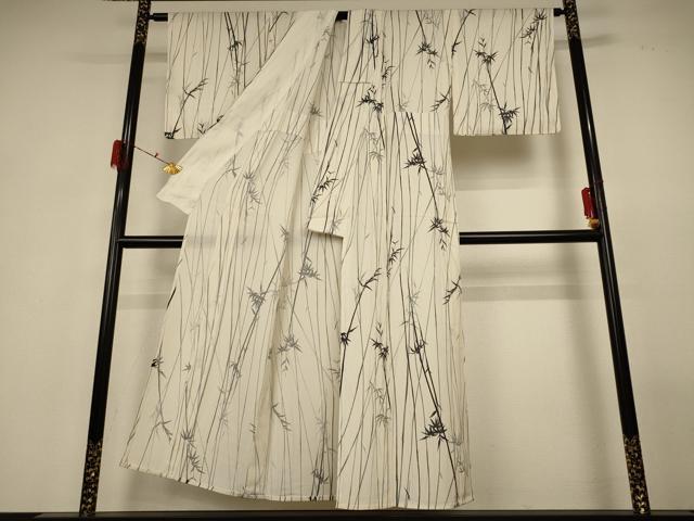 平和屋着物＊夏物 小紋 縦絽 笹竹文 正絹 逸品 AABG9103jd