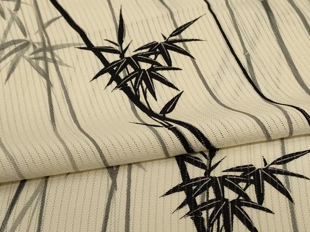平和屋着物＊夏物 小紋 縦絽 笹竹文 正絹 逸品 AABG9103jd