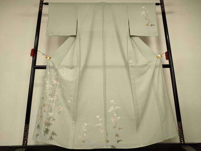 平和屋着物＊夏物 訪問着 絽 草花文 銀彩 正絹 逸品 AABG9106jd