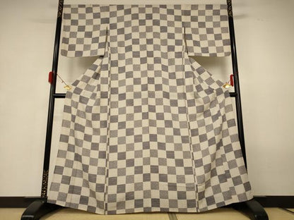 平和屋着物＊夏物　小紋　絽　市松文様　正絹　逸品　AABG9108jd