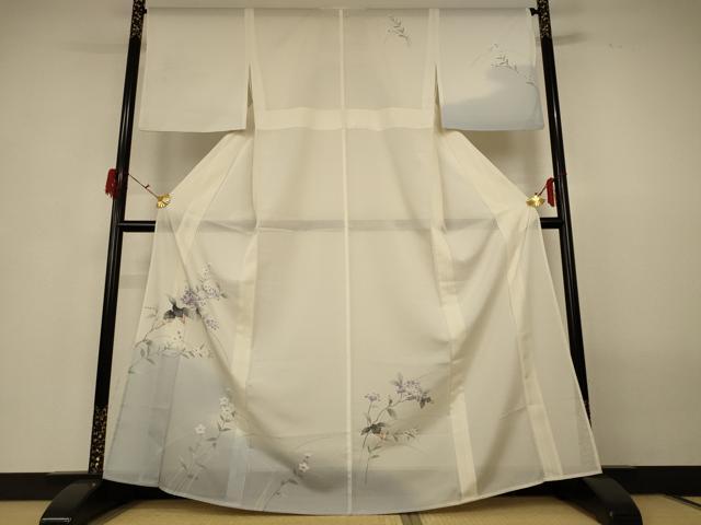 平和屋着物＊夏物 訪問着 絽 手描き 紫陽花 暈し染め 銀彩 さんび謹製 洗える着物 AABG9111jd