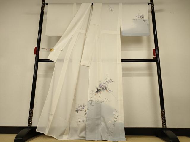 平和屋着物＊夏物 訪問着 絽 手描き 紫陽花 暈し染め 銀彩 さんび謹製 洗える着物 AABG9111jd