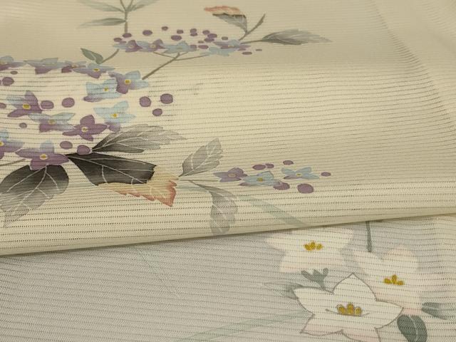 平和屋着物＊夏物 訪問着 絽 手描き 紫陽花 暈し染め 銀彩 さんび謹製 洗える着物 AABG9111jd