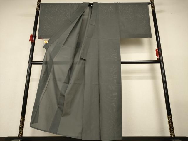 平和屋着物＊夏物　男性　色無地　絽　藍海松茶色　正絹　逸品　AABG9115jd