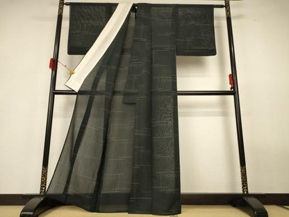 平和屋着物＊夏物 紗紬 幾何学文様 正絹 逸品 AABG9116jd