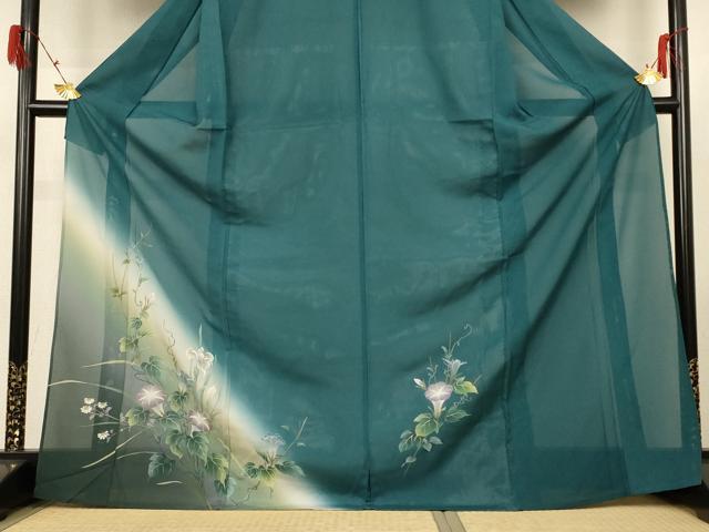平和屋着物＊夏物 訪問着 絽 朝顔 暈し染め ロング丈 正絹 逸品 AABG9123jd