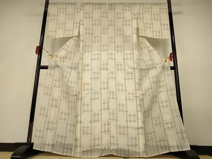 平和屋着物＊夏物 紗紬 井桁絣 正絹 逸品 AABG9139jd