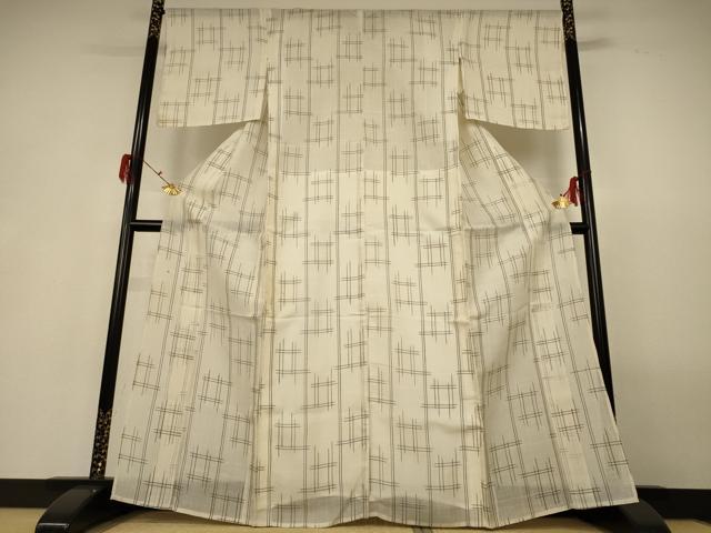 平和屋着物＊夏物 紗紬 井桁絣 正絹 逸品 AABG9139jd