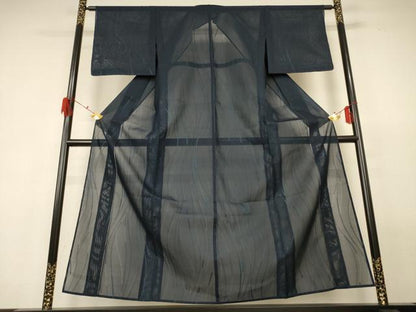 平和屋着物＊夏物 小紋 紗 よろけ縞 正絹 逸品 AABG9145jd