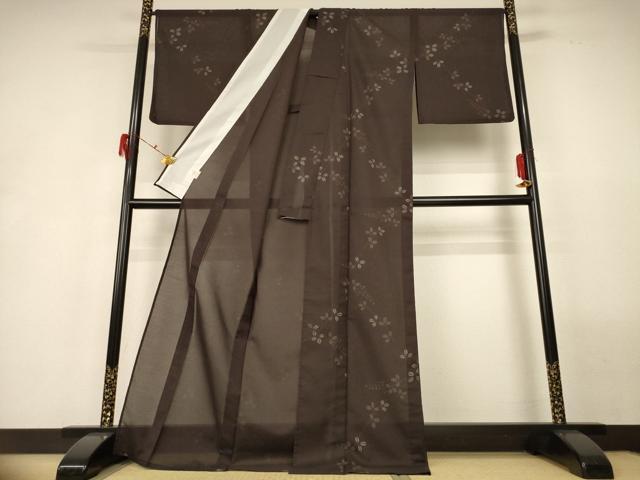 平和屋着物＊夏物　小紋　紗　萩文　洗える着物　AABG9147jd
