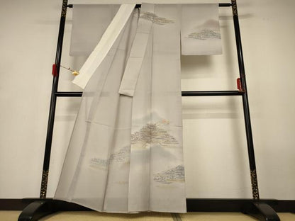 平和屋着物＊夏物 訪問着 紗 風景花鳥文 暈し染め 金彩 正絹 逸品 AABG9152jd