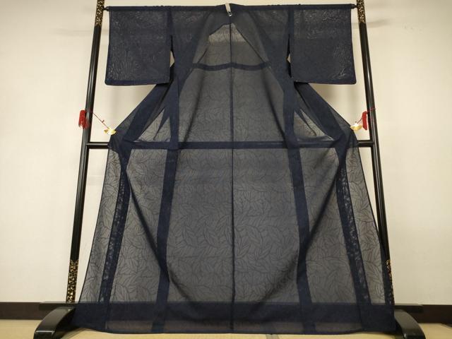 平和屋着物＊夏物 色無地 葉尽くし紋紗 藍鉄色 ロング丈 正絹 逸品 未使用 AABG9154jd