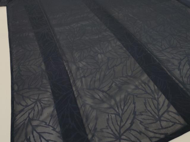 平和屋着物＊夏物 色無地 葉尽くし紋紗 藍鉄色 ロング丈 正絹 逸品 未使用 AABG9154jd