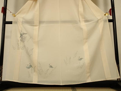 平和屋着物＊夏物 訪問着 絽 流水花鳥文 正絹 逸品 AABG9158jd