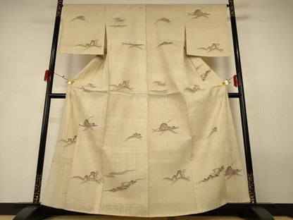 平和屋着物＊夏物 生紬 風景文 正絹 逸品 AABG9165jd