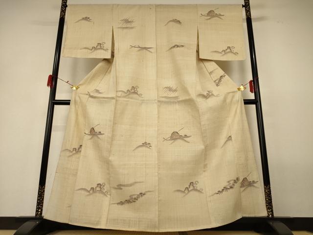 平和屋着物＊夏物 生紬 風景文 正絹 逸品 AABG9165jd