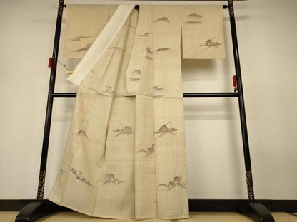 平和屋着物＊夏物 生紬 風景文 正絹 逸品 AABG9165jd