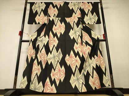 平和屋着物＊夏物 小紋 紗 麻の葉文様 やまと誂製 正絹 逸品 AABG9167jd